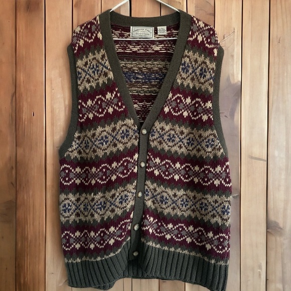 American Eagle Outfitters Men's Size Large Knit Cardigan Nordic Sweater Vest EUC - Picture 1 of 4